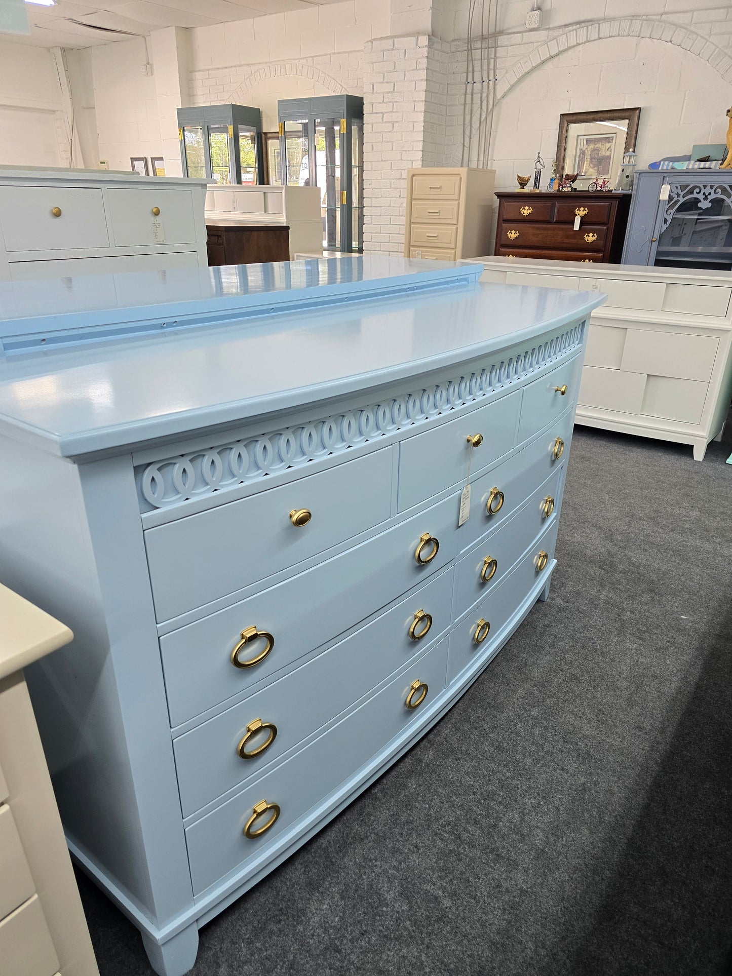 Baby blue Lacquered bowfront dresser