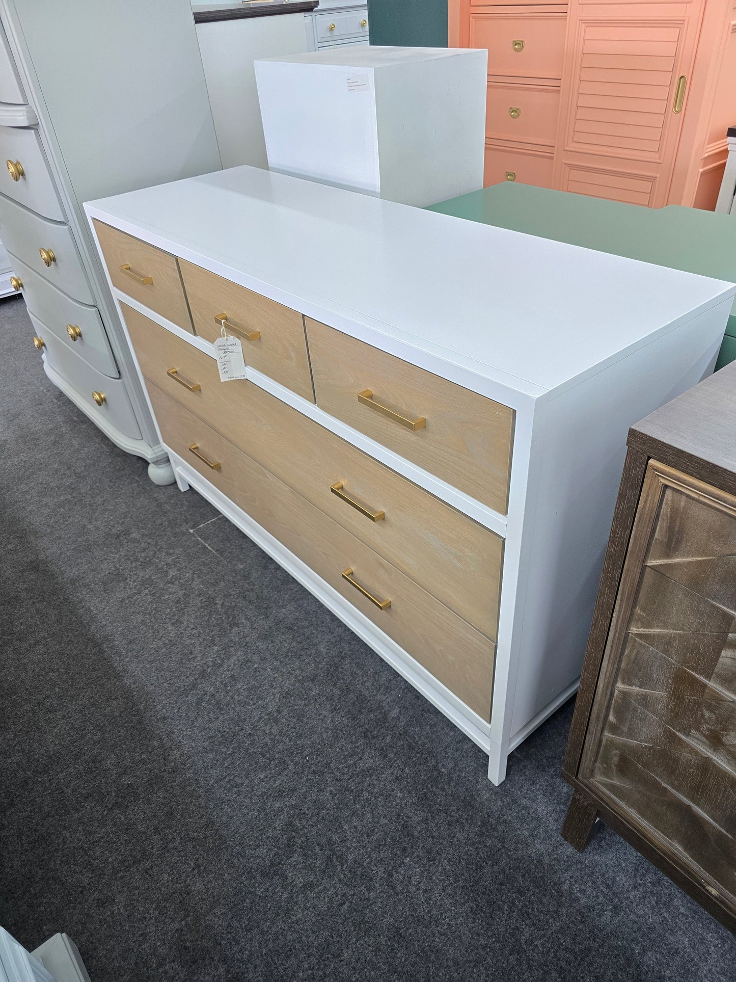 Smartstuff white lacquered dresser and natural wood drawers