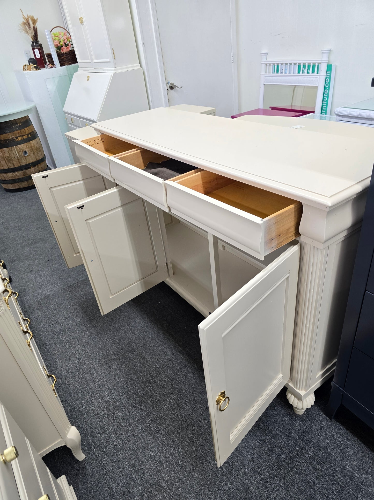 Ethan allen solid wood beige cabinet
