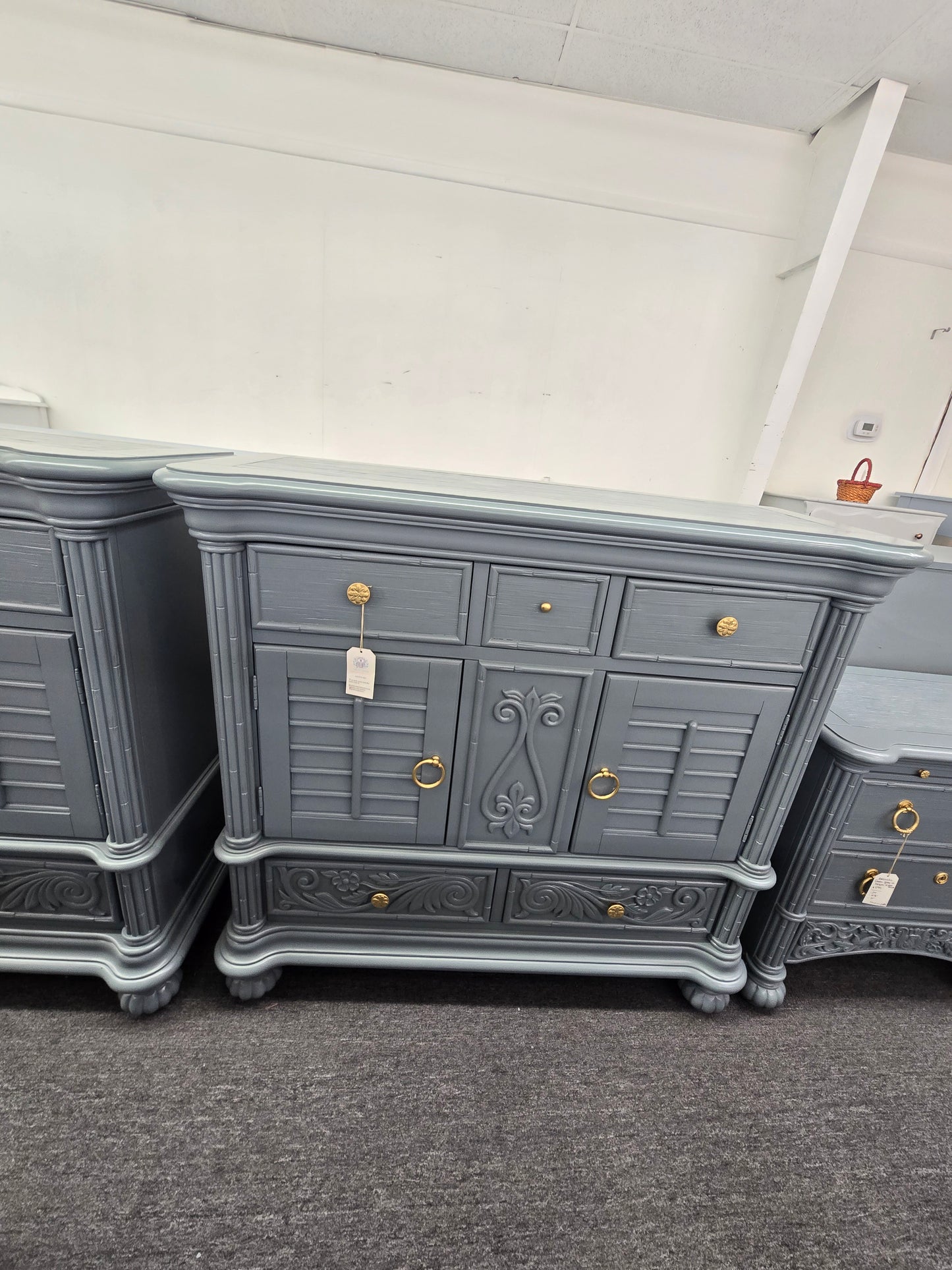 Broyhill bamboo green gray lacquered dresser