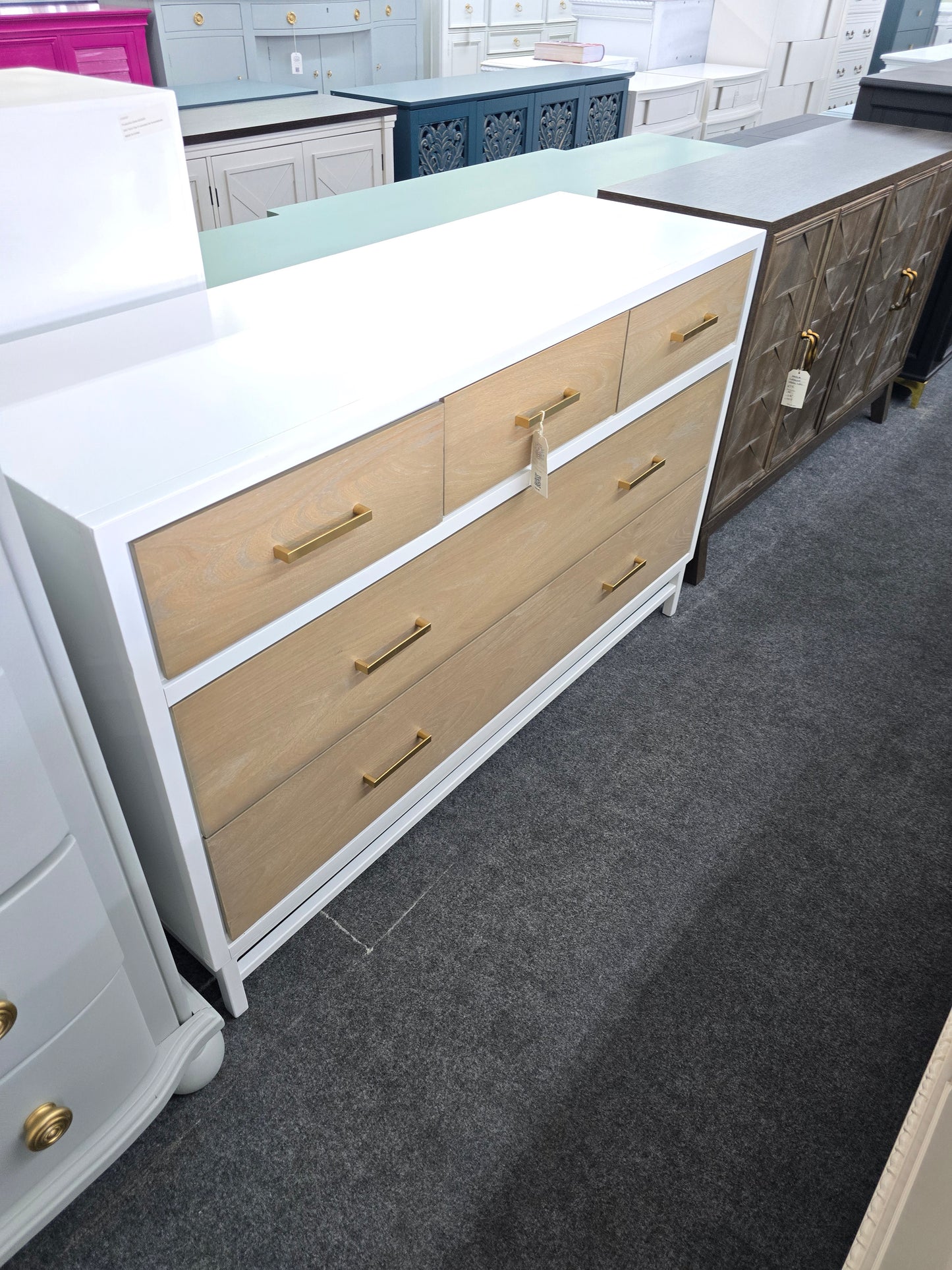 Smartstuff white lacquered dresser and natural wood drawers