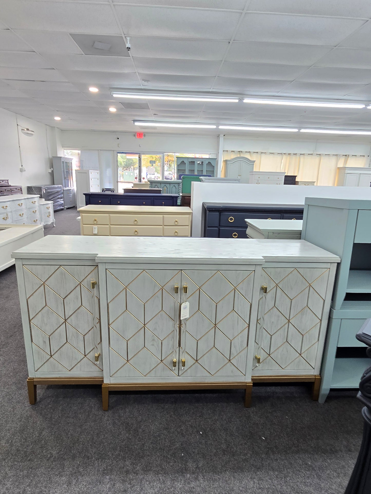 Gorgeous green washed and gold credenza