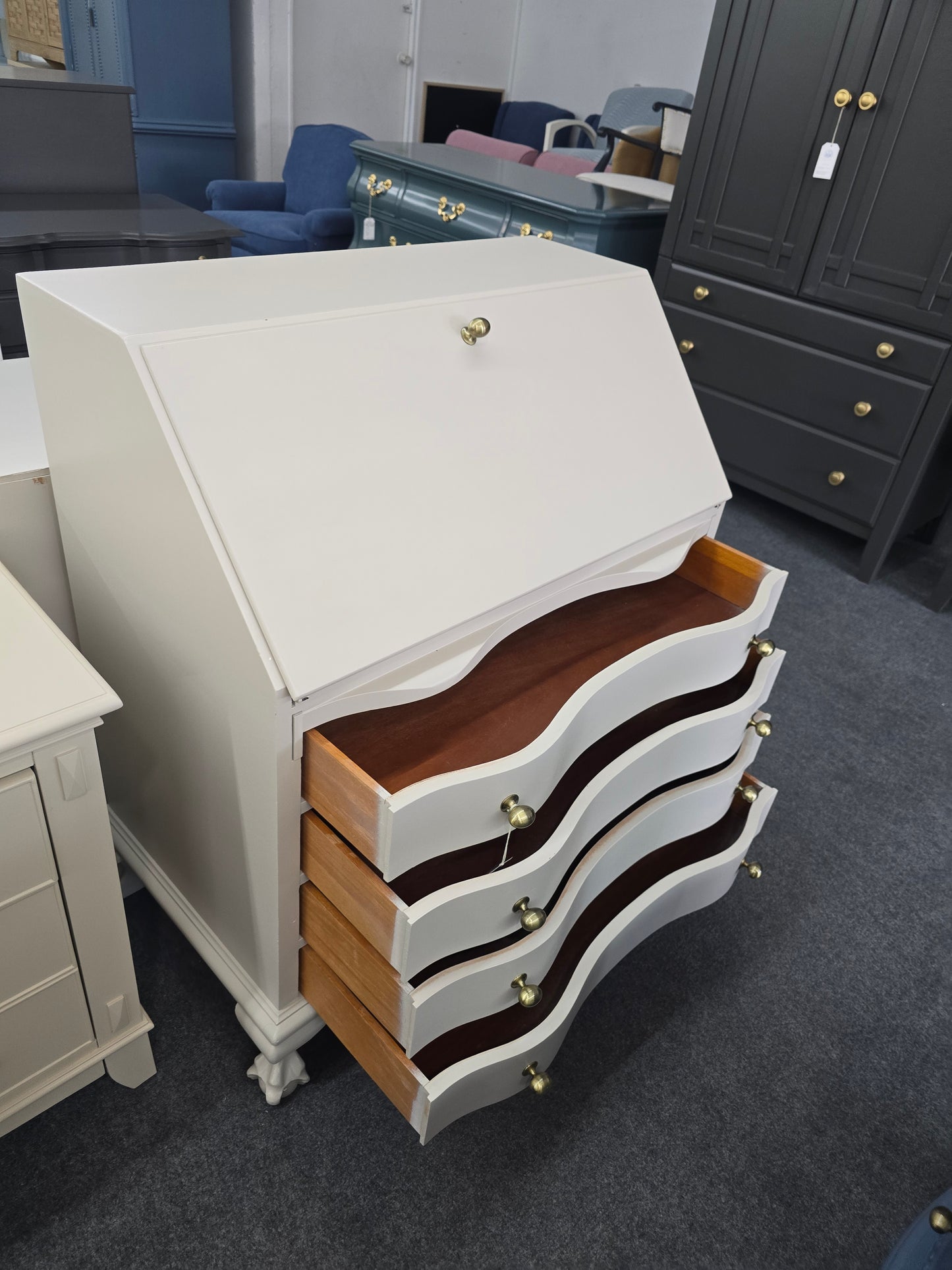 Antique beige secretary chest