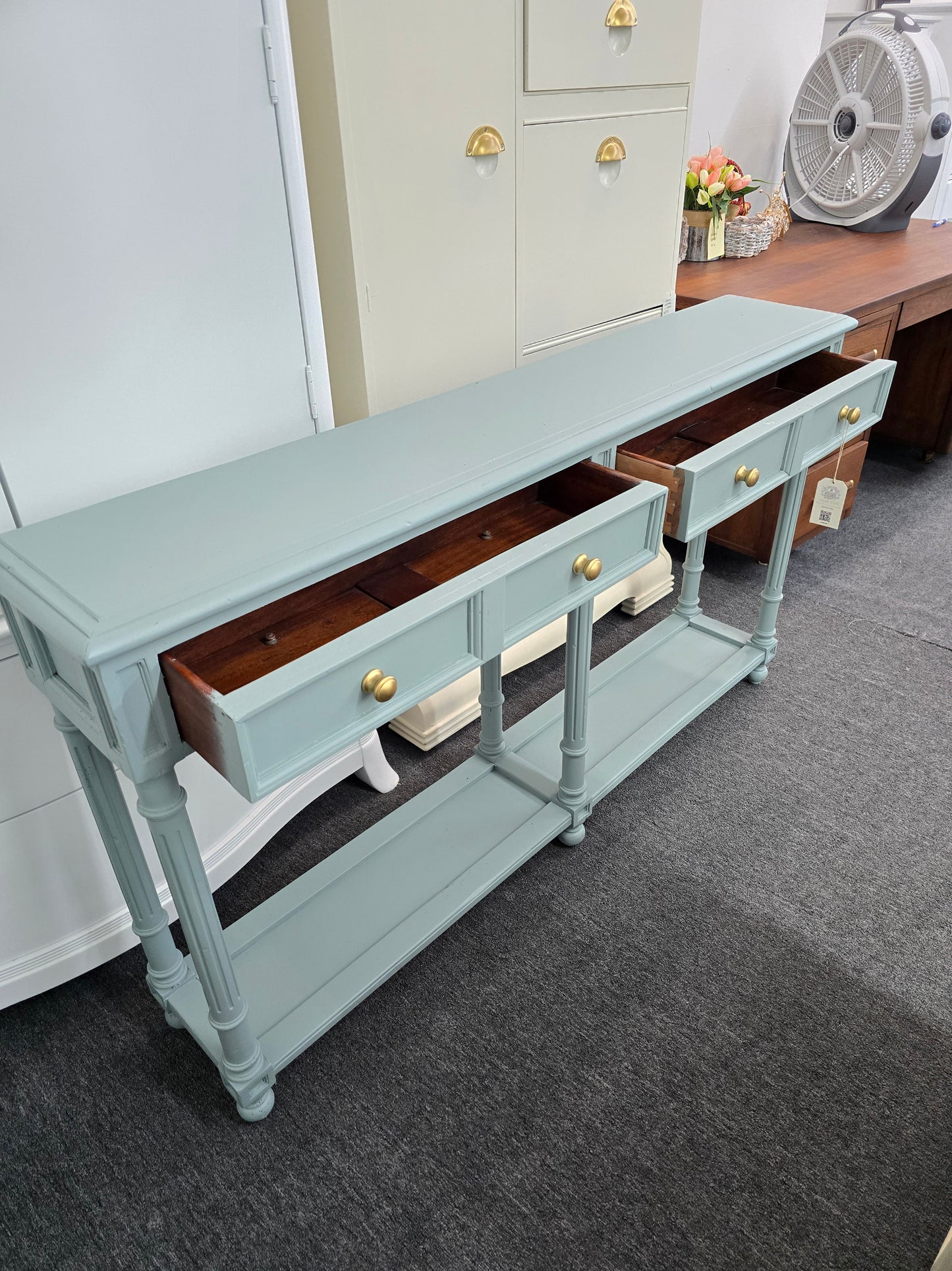 2 drawers teal sofa table