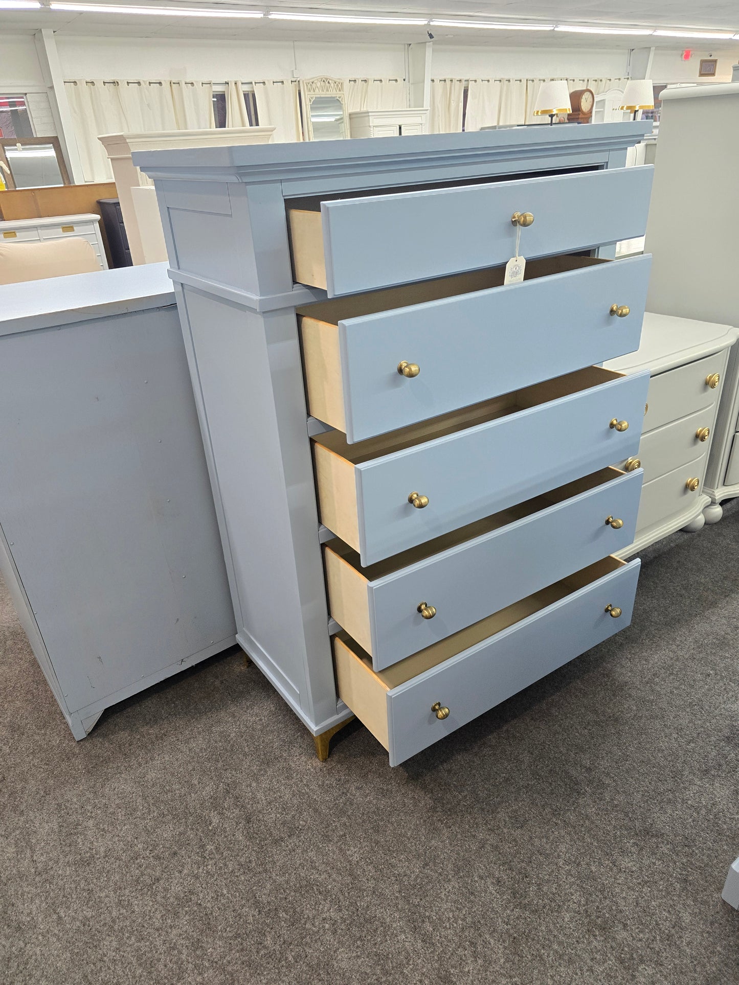 5 big drawers tall blue chest
