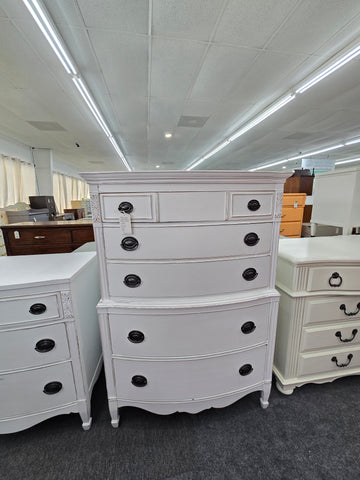 Solid wood bow front white Distressed chest