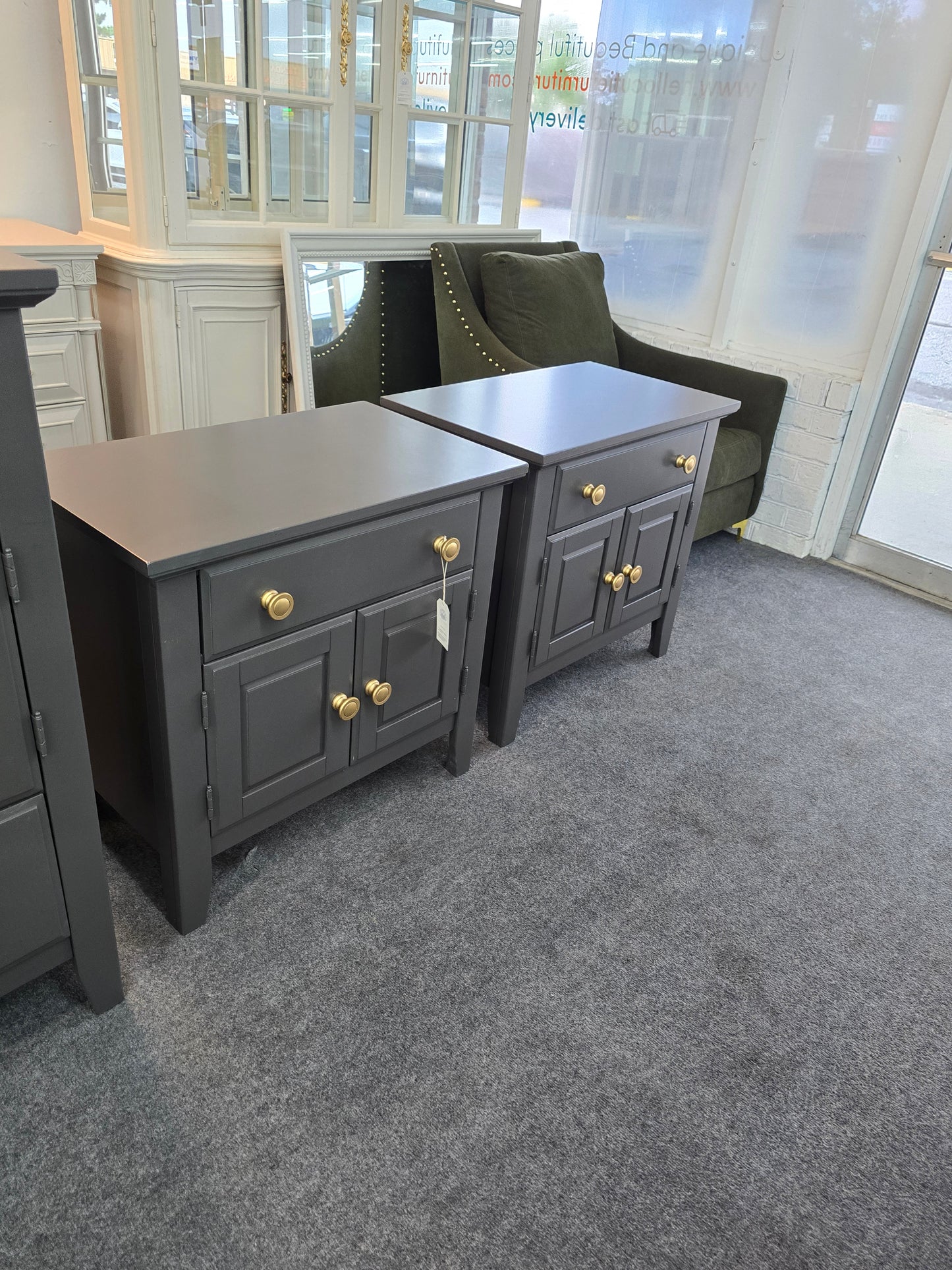 Graphite pair of nightstands
