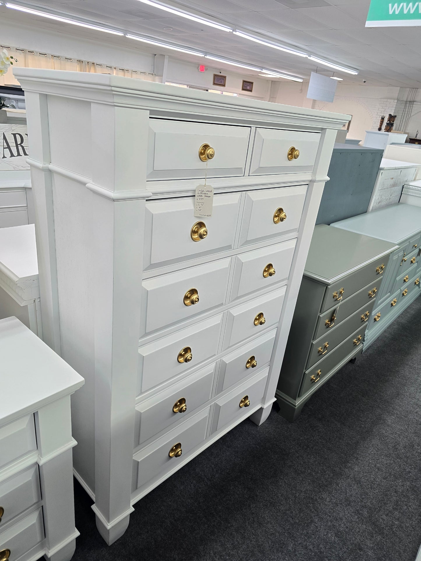 Solid wood white tall chest