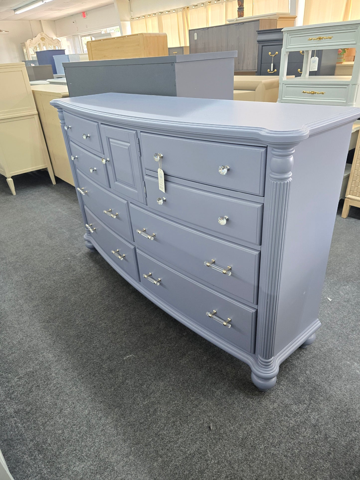 Blue gray bowfront dresser