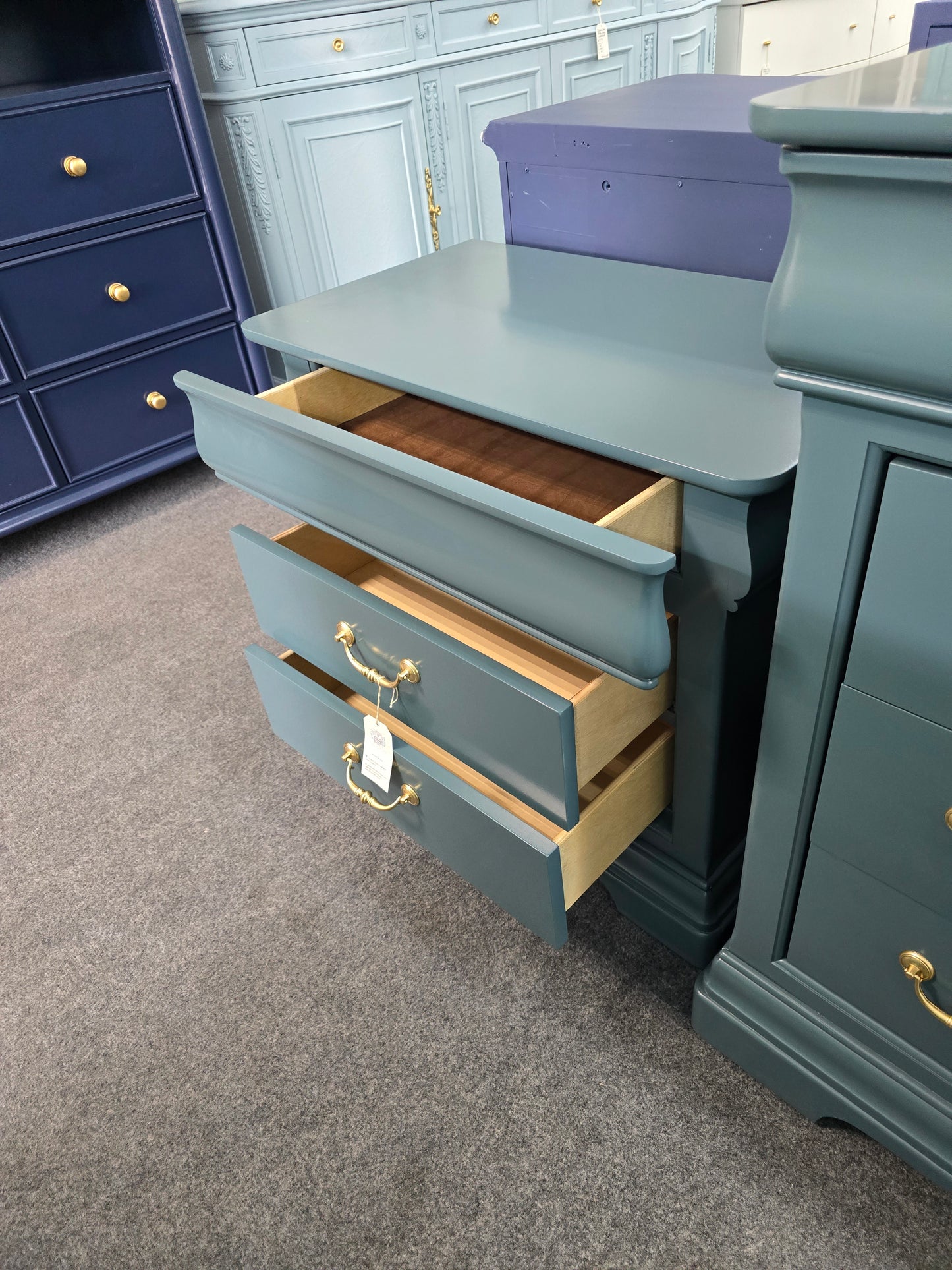 Green e drawers nightstand