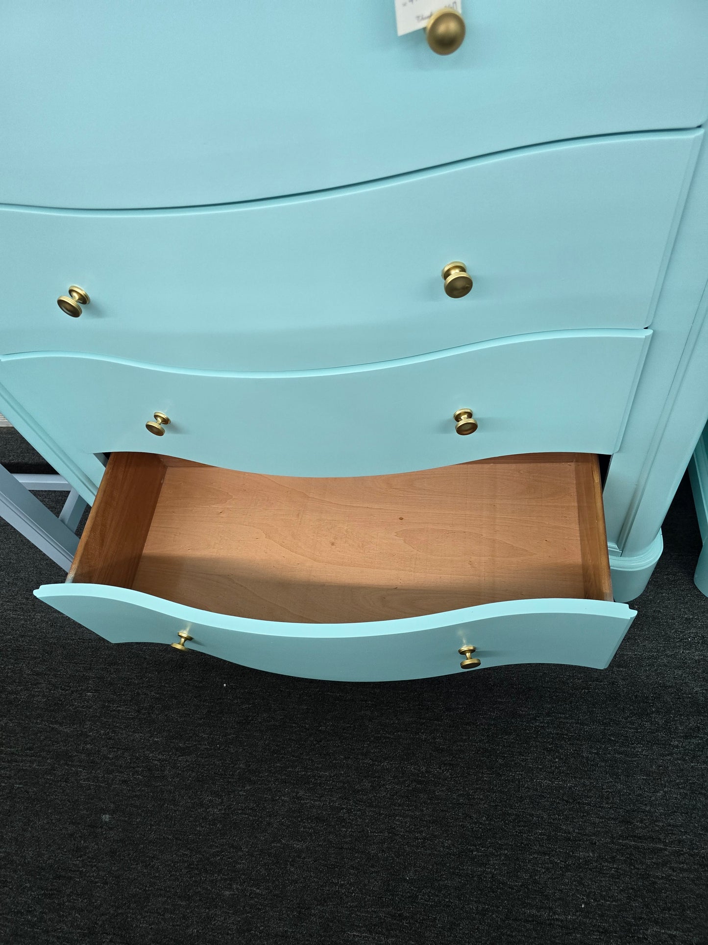 Solid wood blue Lacquered curved chest