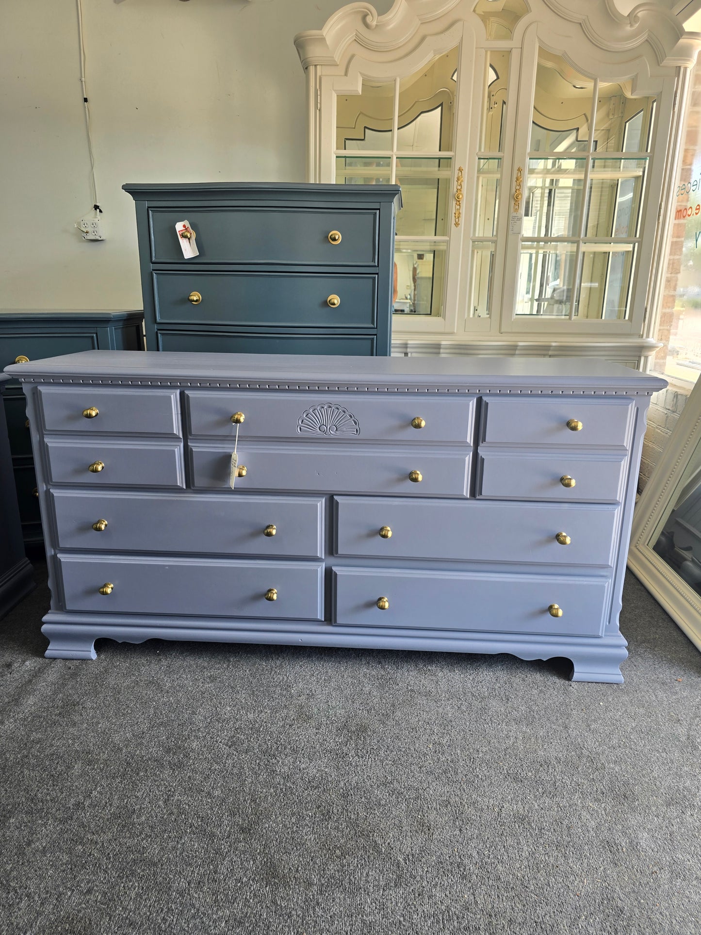 Solid wood vintage blue gray dresser