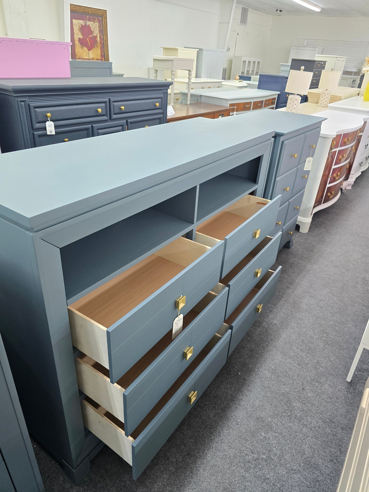 6 drawers blue gray dresser stand