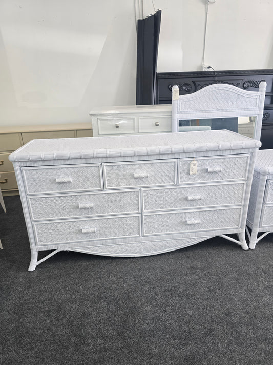 White lacquered bamboo & rattan dresser