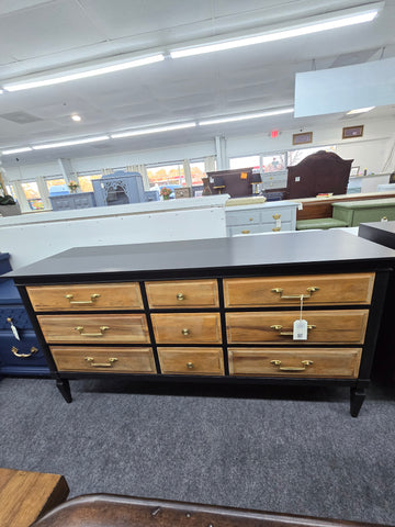 Regency black and wood 9 drawers dresser