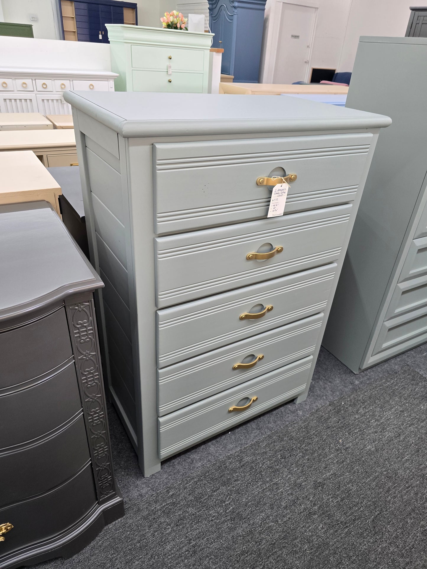 5 drawers green gray chest