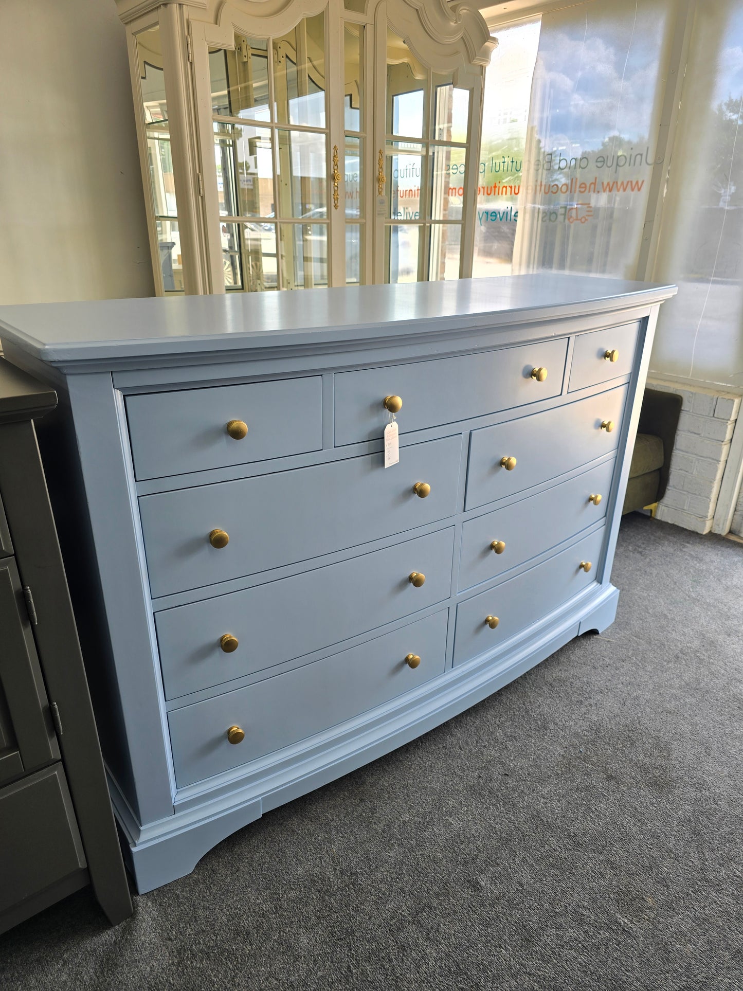 Blue bowfront dresser