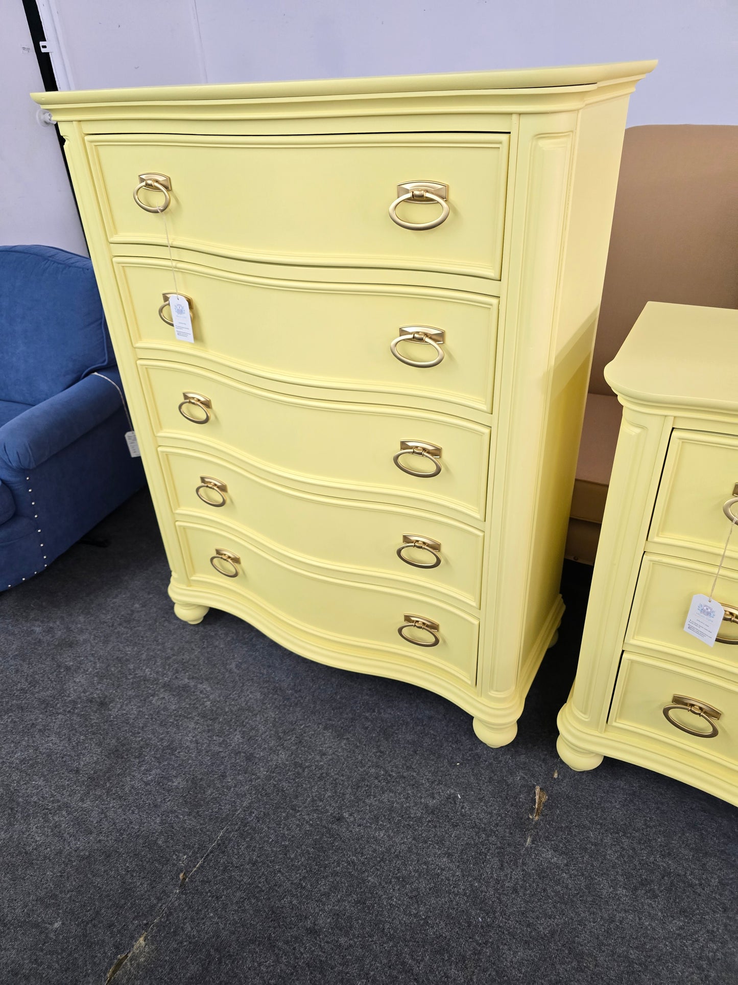Bowfront yellow modern chest