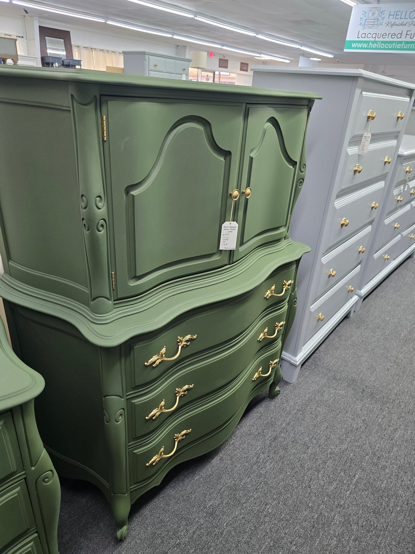 Secret garden green french provincial chest of drawers