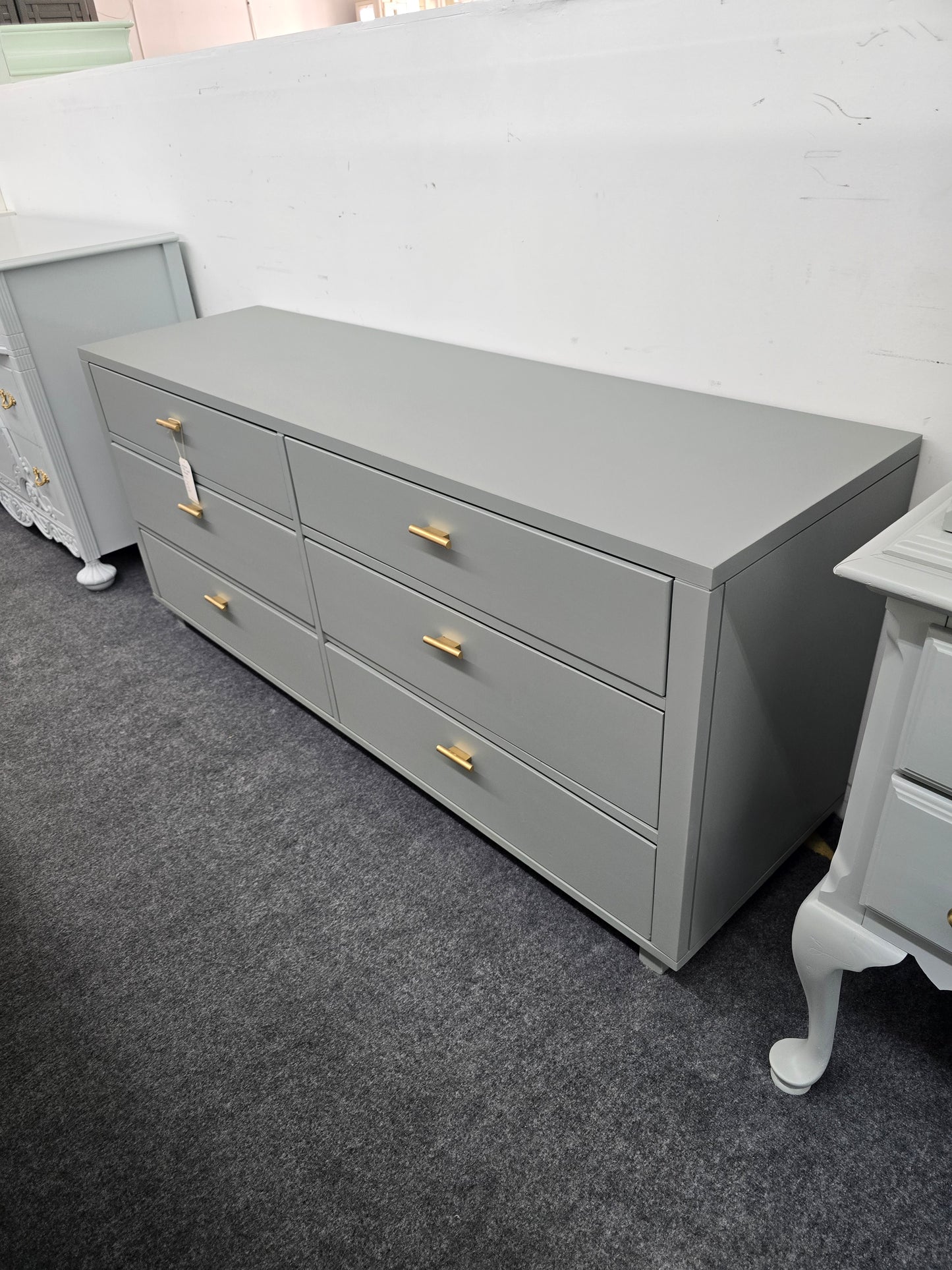 Solid wood green 6 drawers dresser