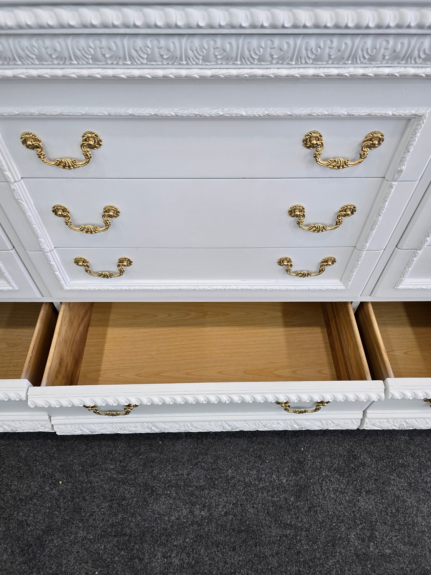 Gorgeous 12 drawers white carved dresser