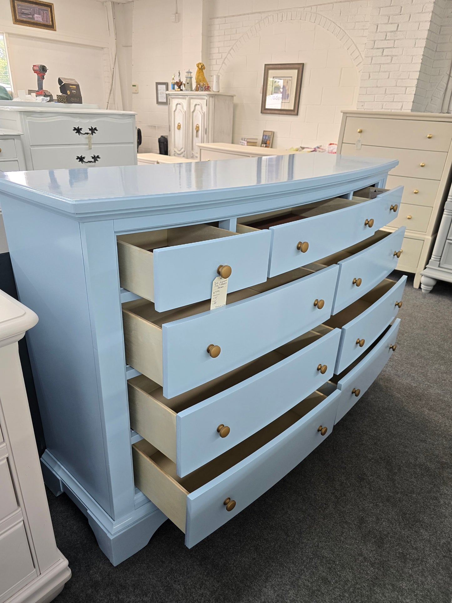Blue Lacquered 9 drawers big dresser