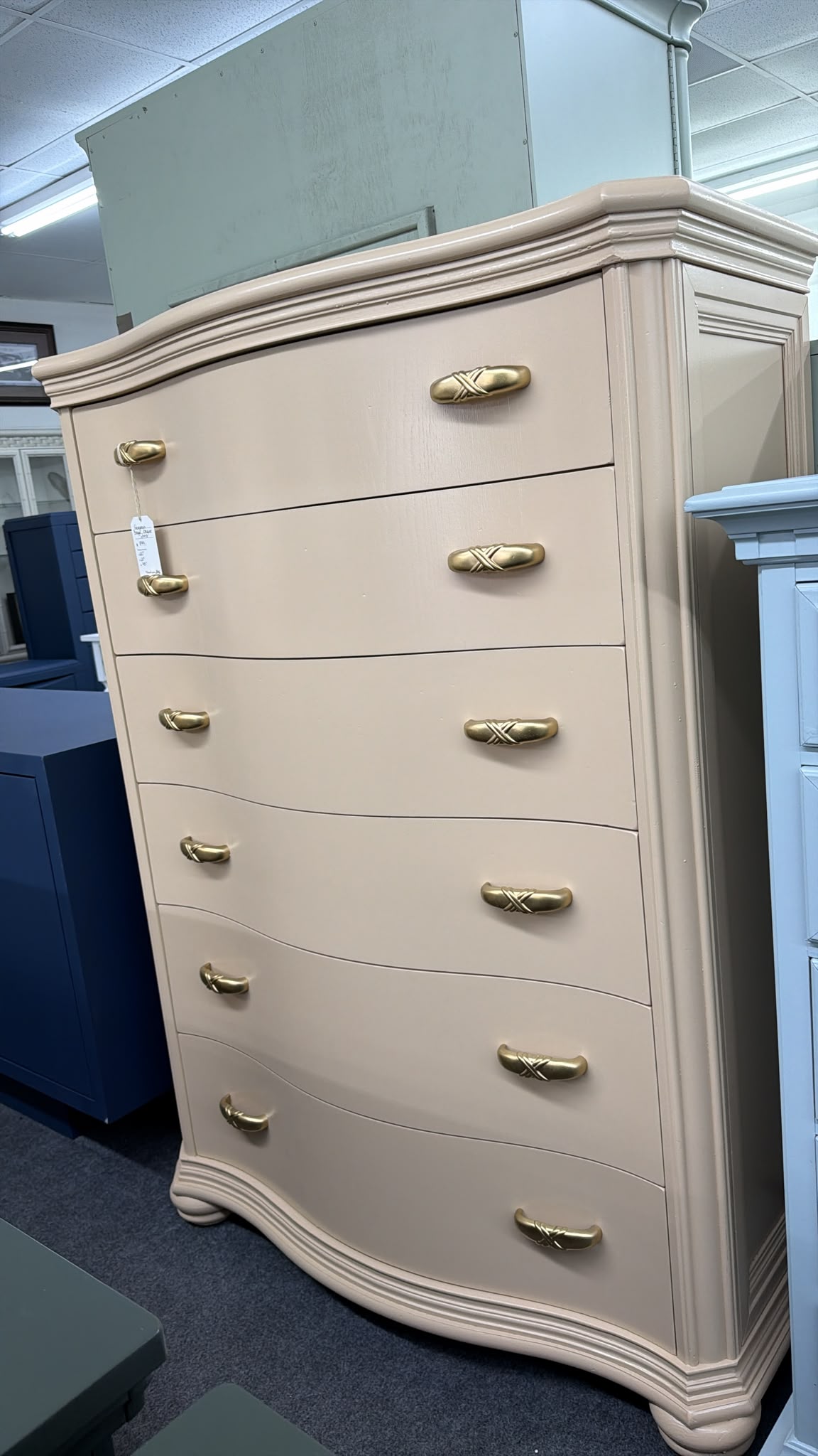 Gorgeous curved beige lacquered chest