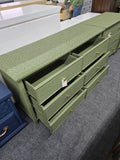 Wicker and rattan 6 drawers green dresser