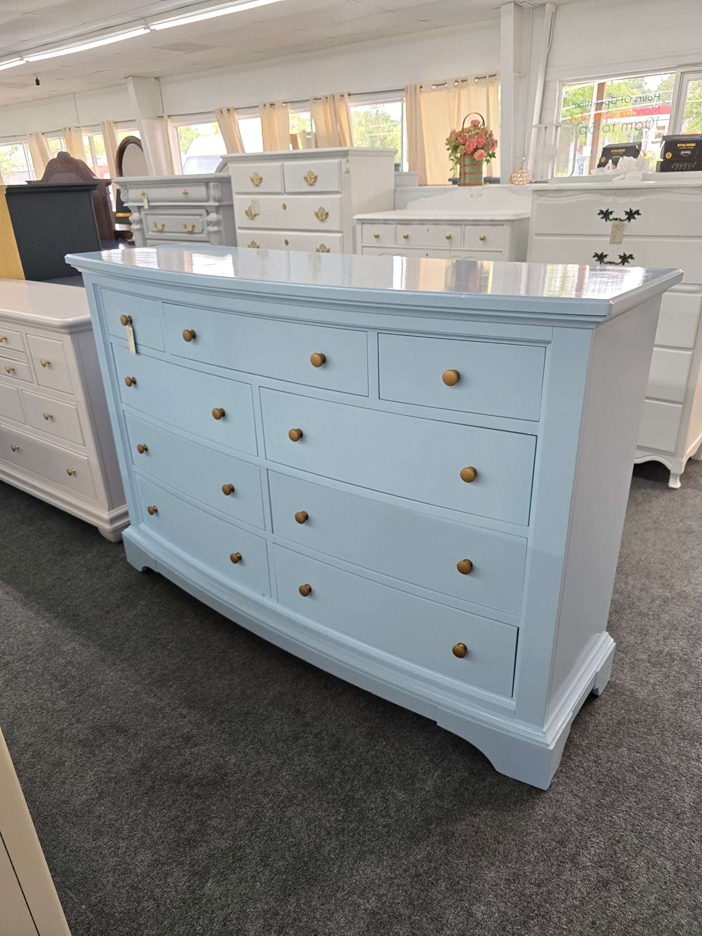 Blue Lacquered 9 drawers big dresser