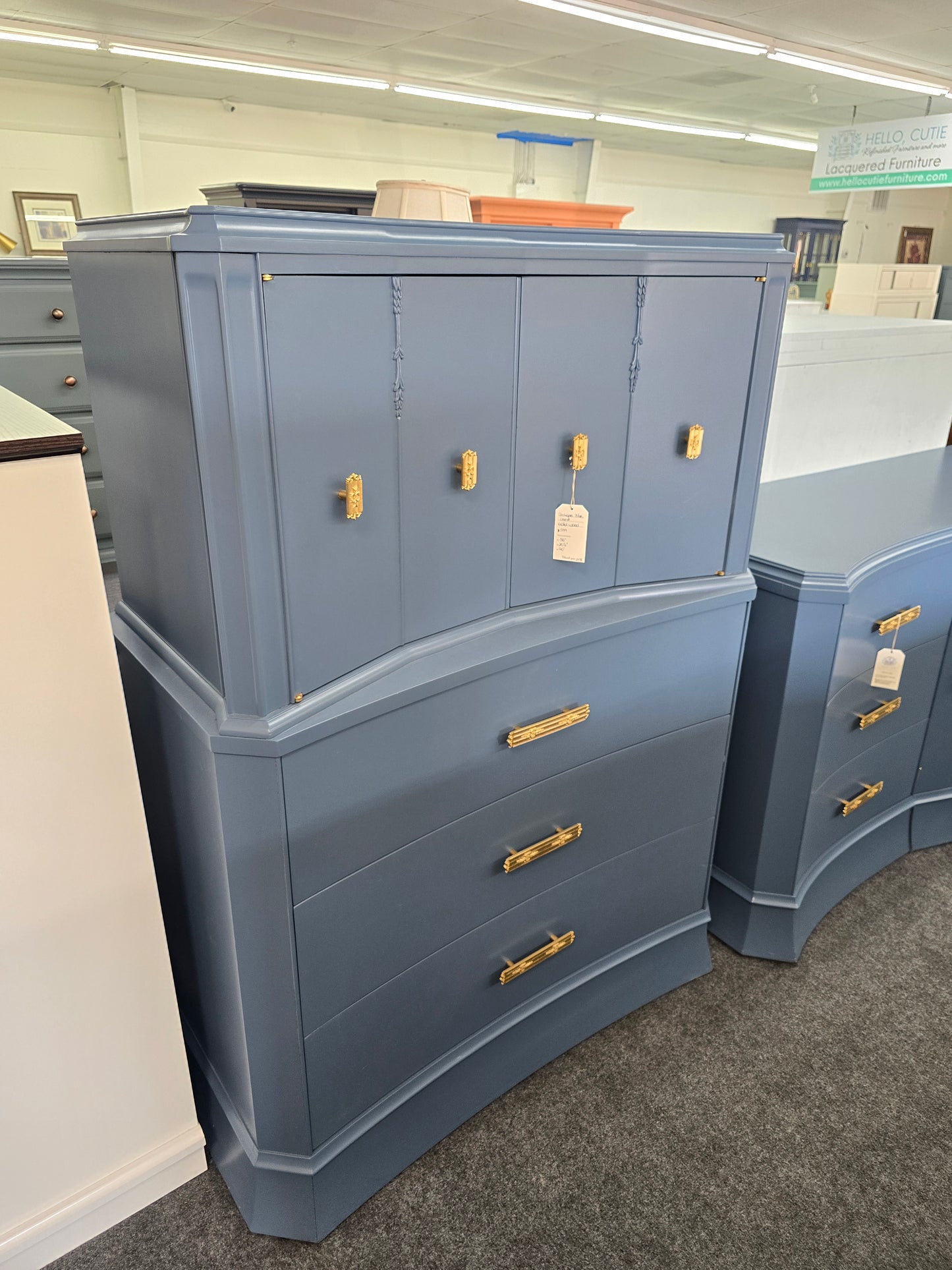 Antique solid wood deep blue chest