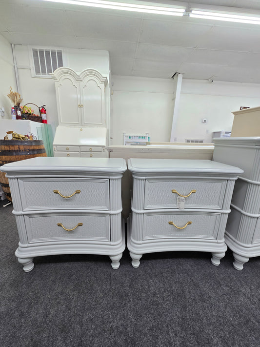 Kathy Ireland gray rattan pair of nightstands