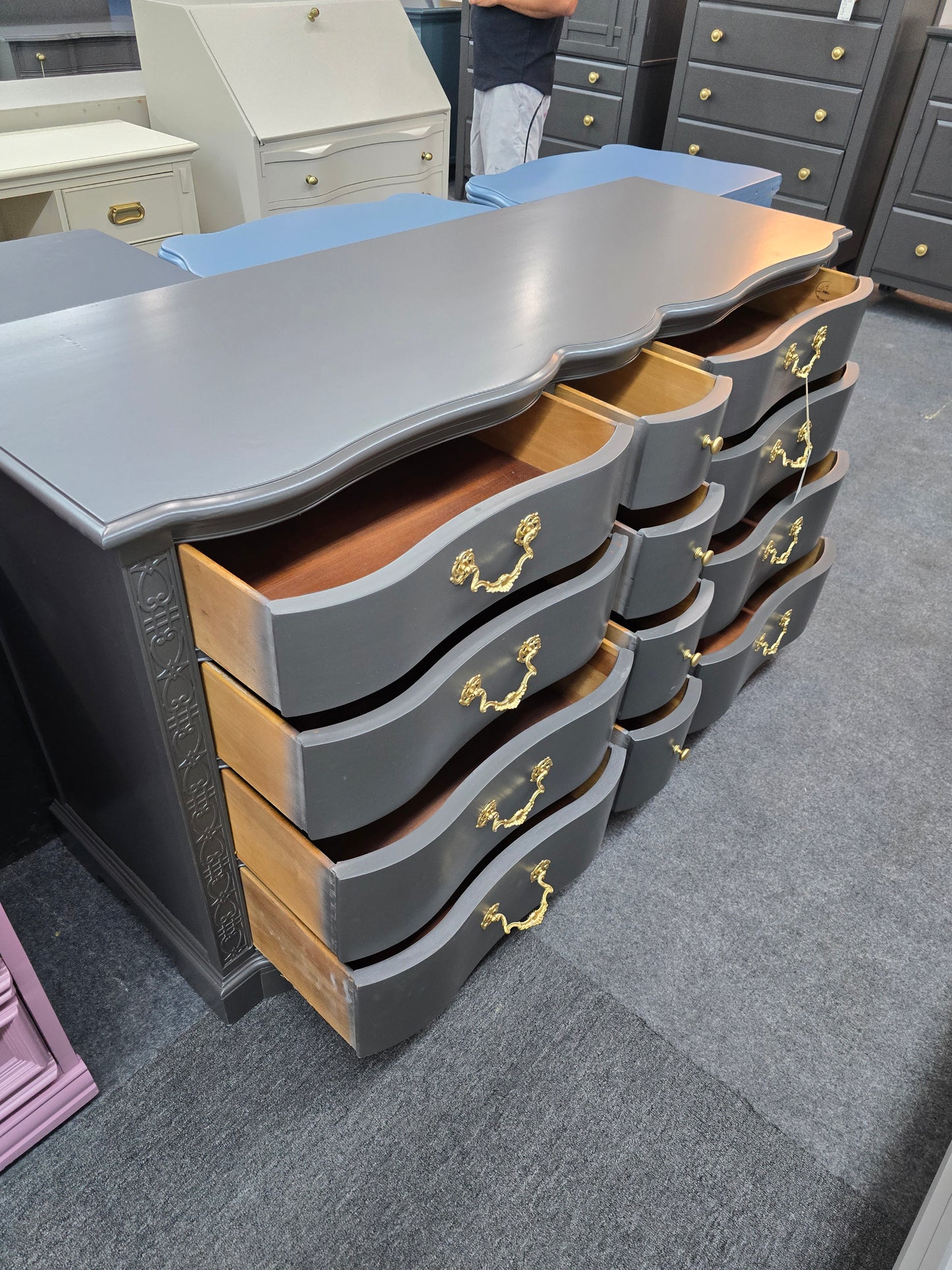 Drexel solid wood graphite serpentine dresser