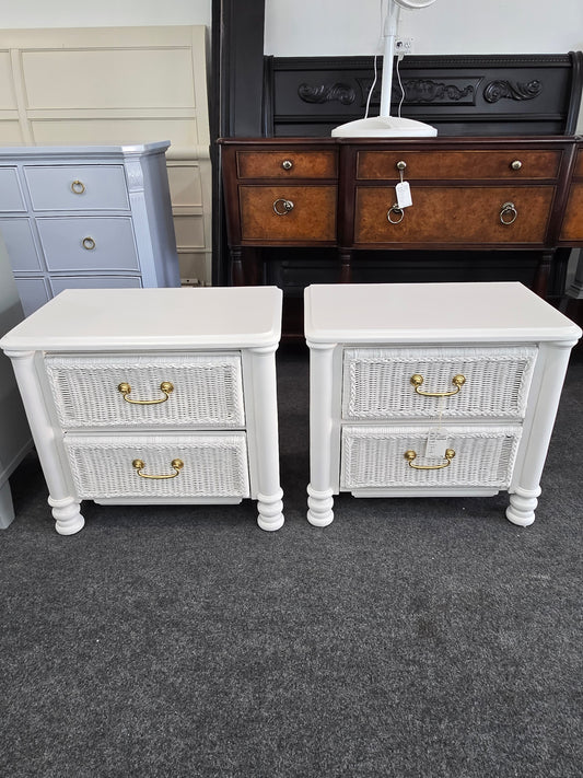 Pale pink pair of wicker nightstands