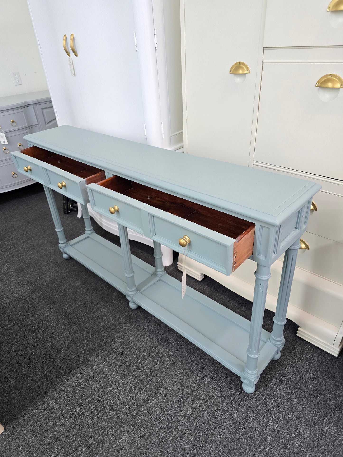 2 drawers teal sofa table