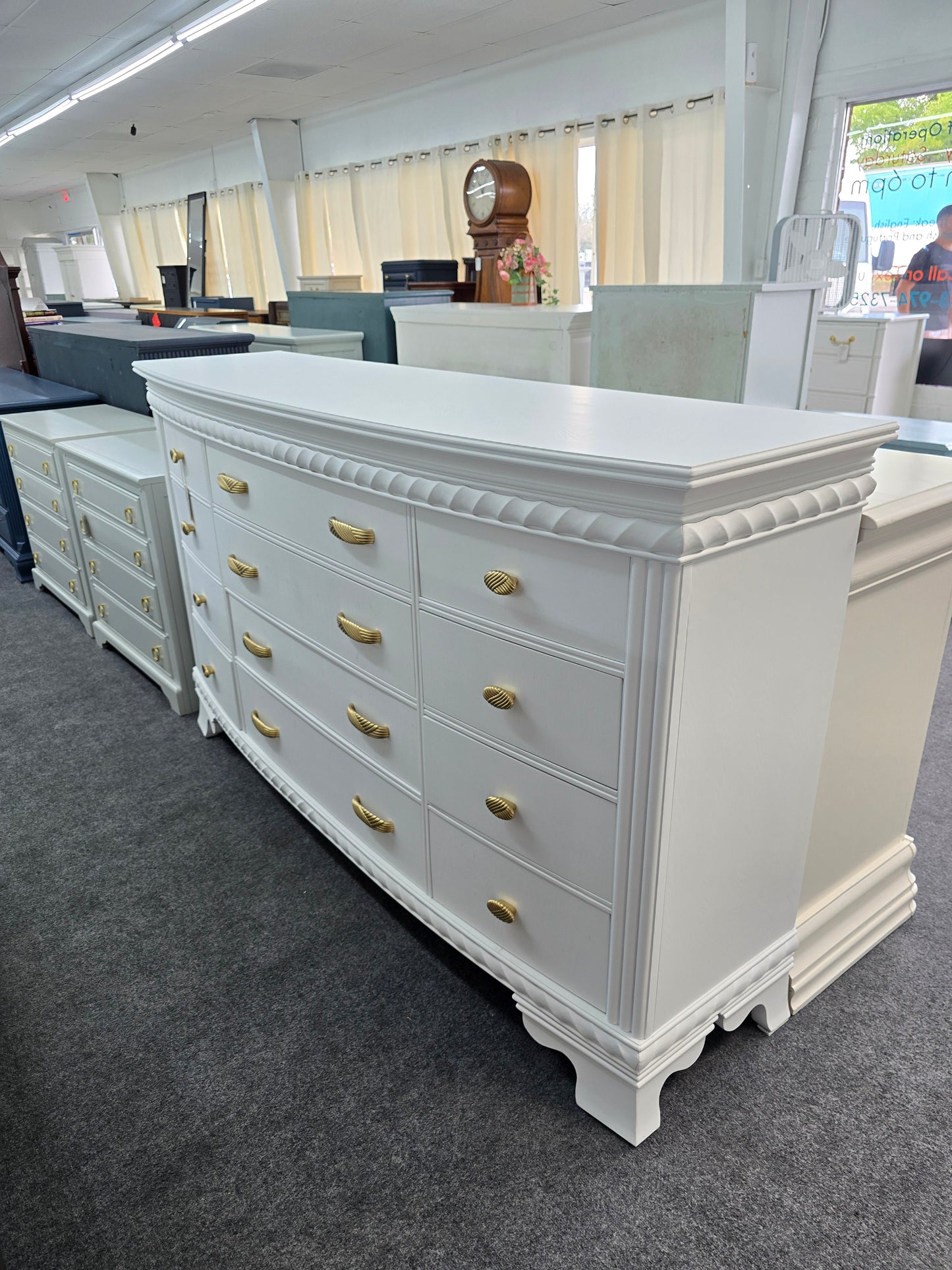 Gorgeous 12 drawers white bowfront dresser