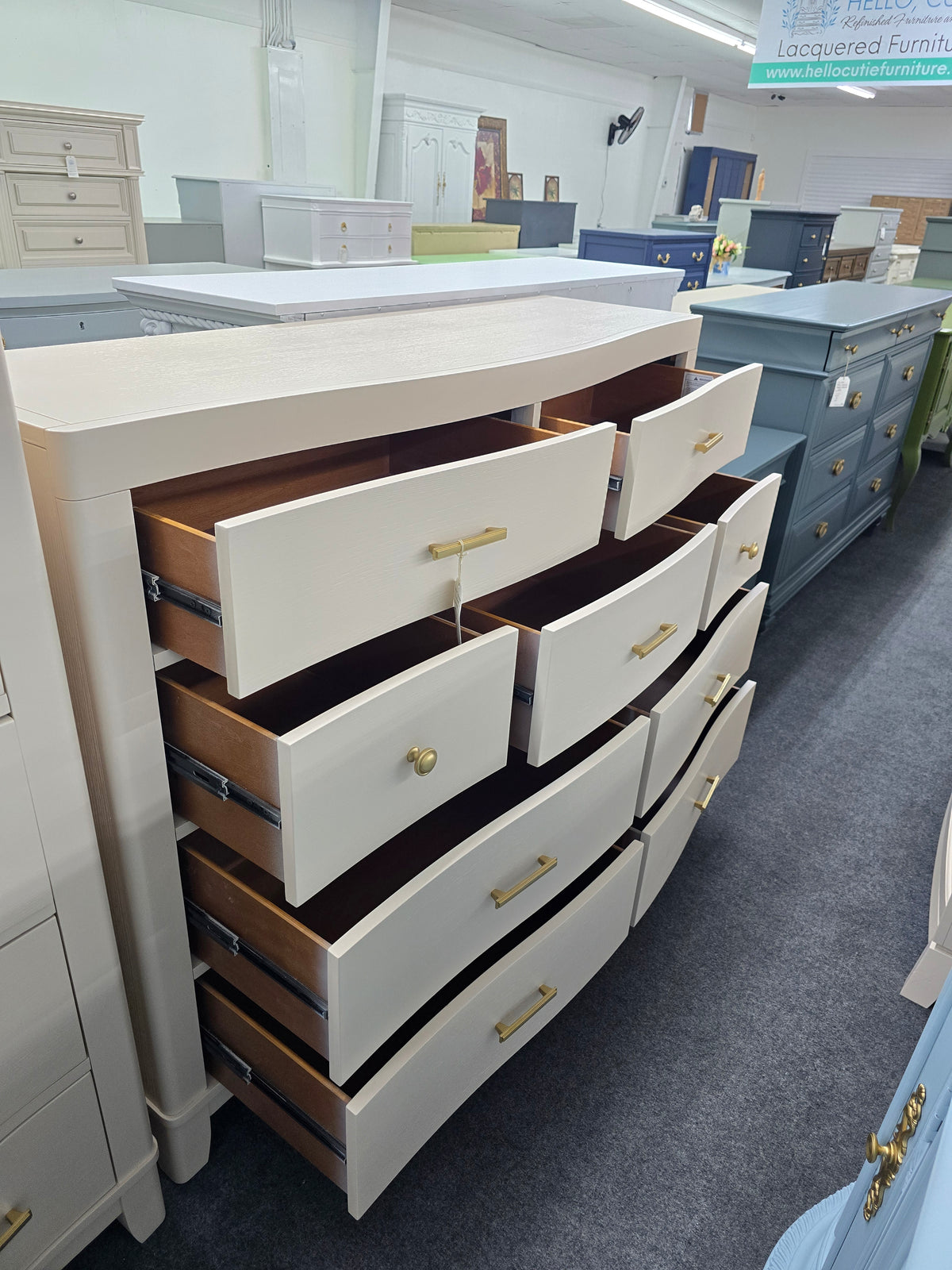Cream lacquered bowfront dresser