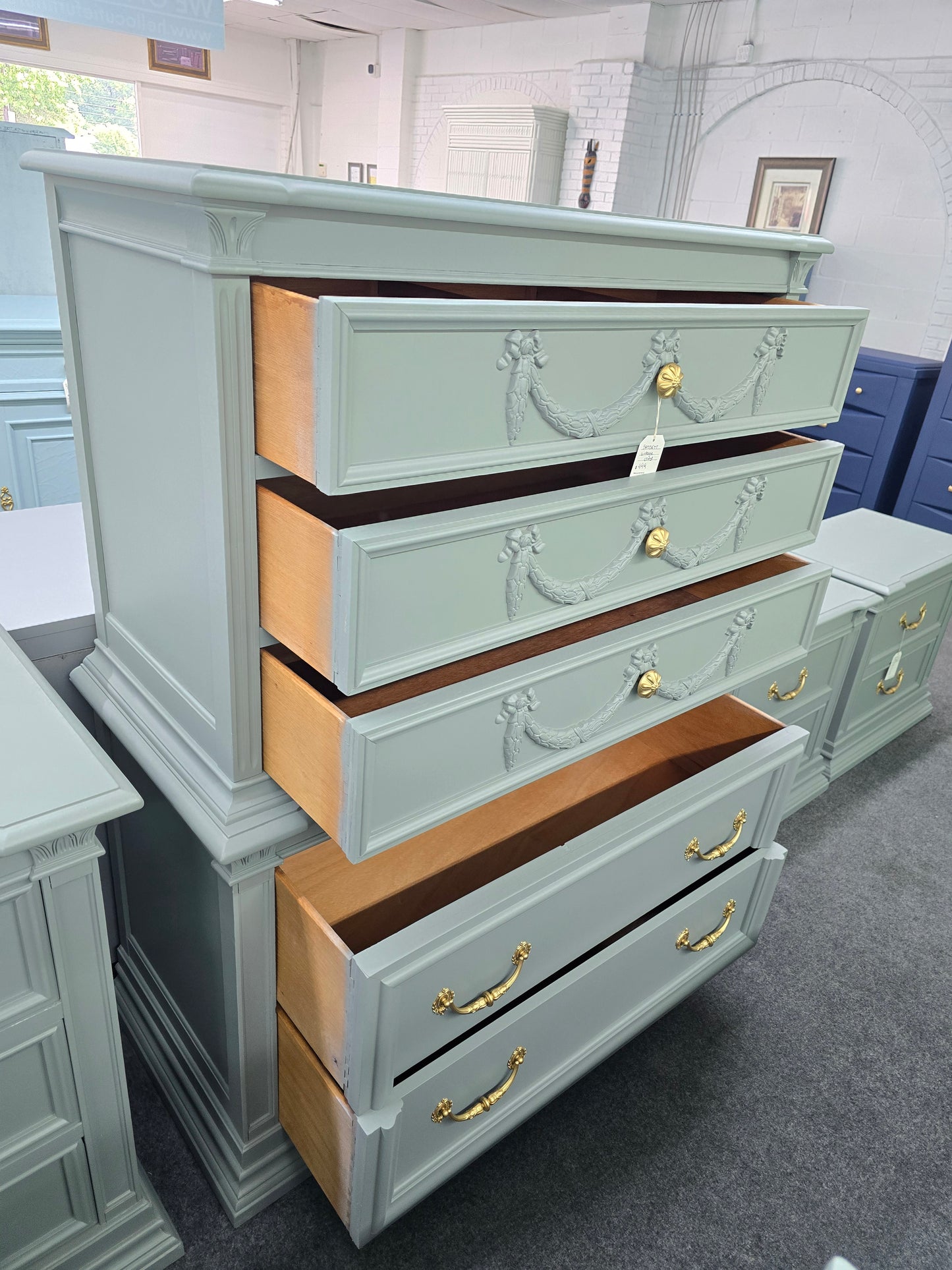 Bassett vintage green gray chest