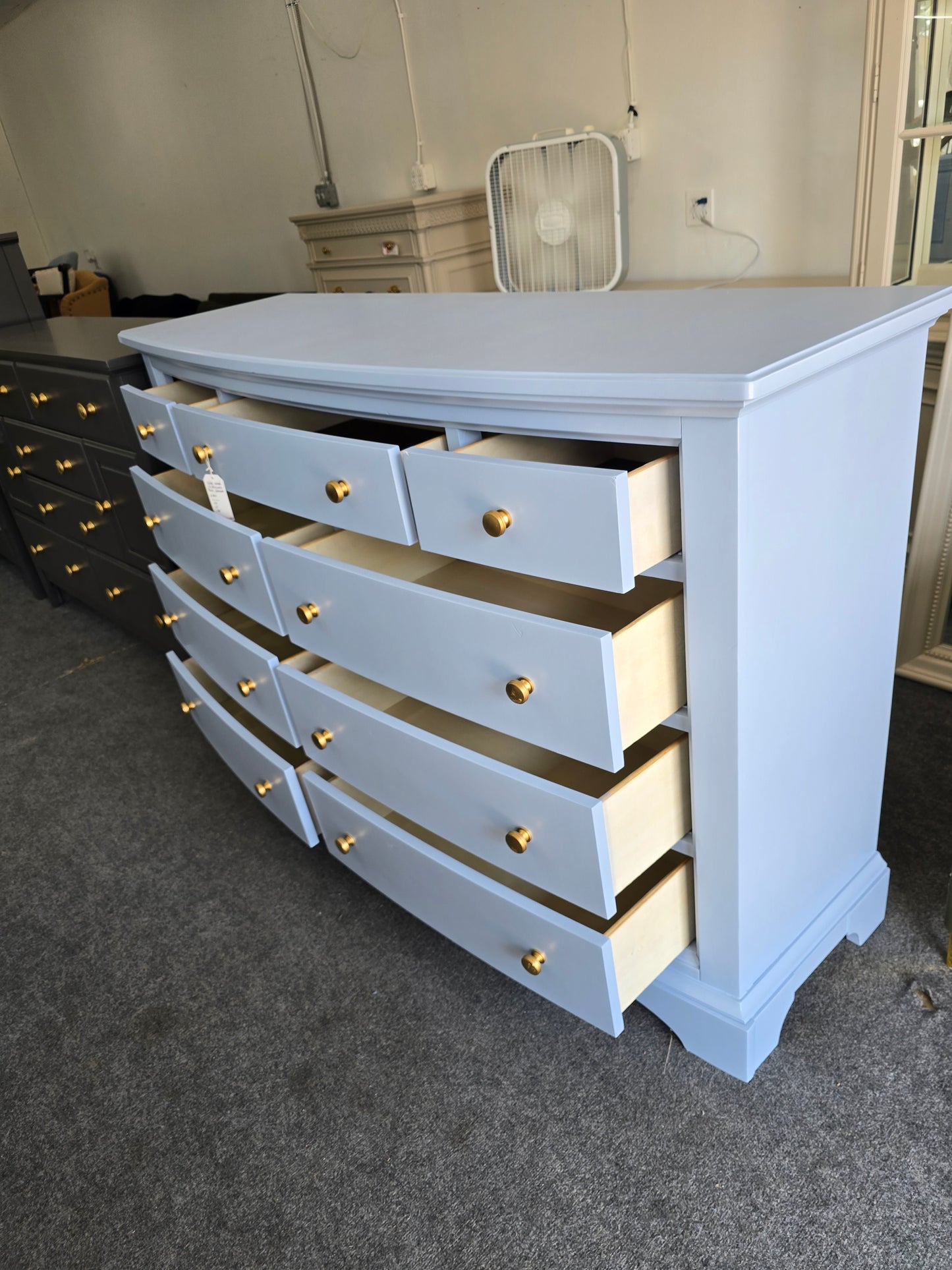 Blue bowfront dresser