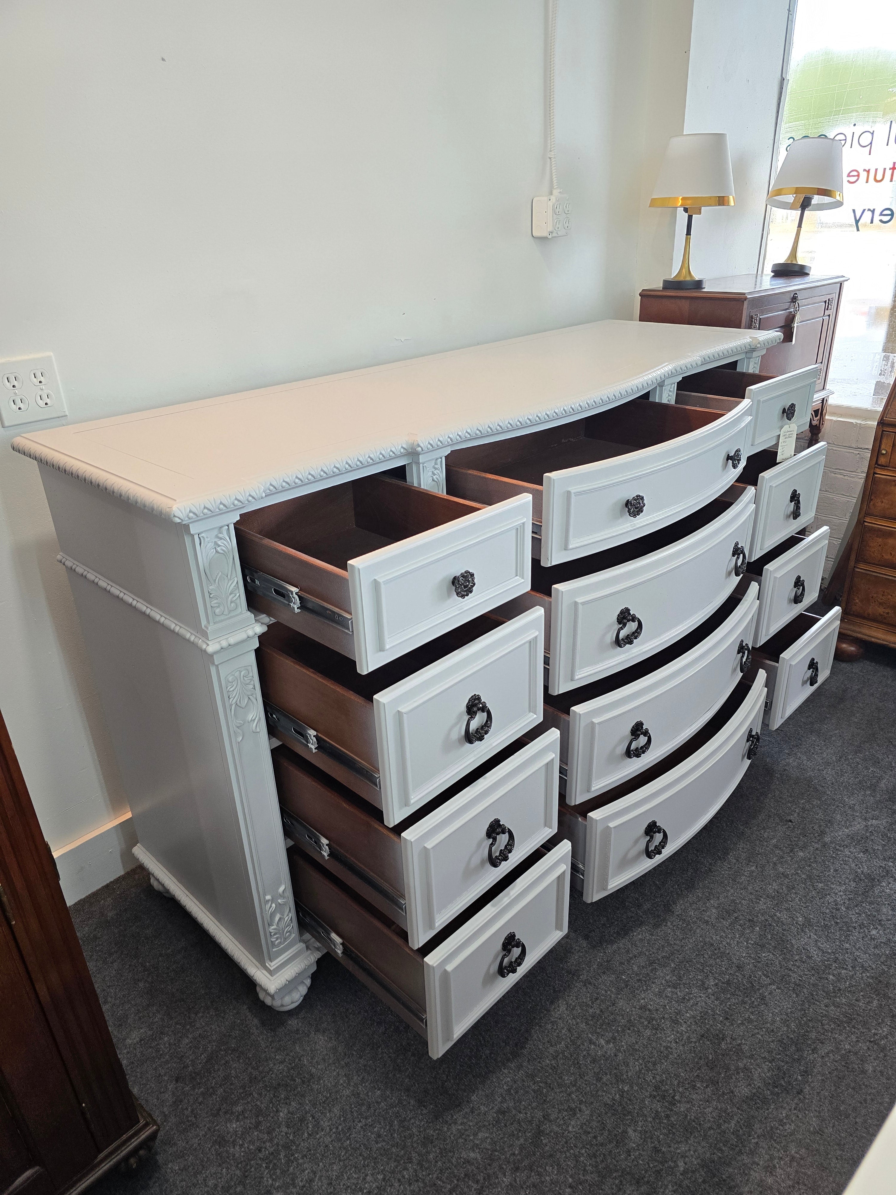 12 drawers gorgeous carved gray dresser