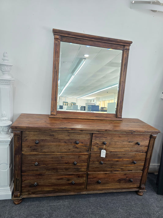Rustic 6 drawers dresser with mirror
