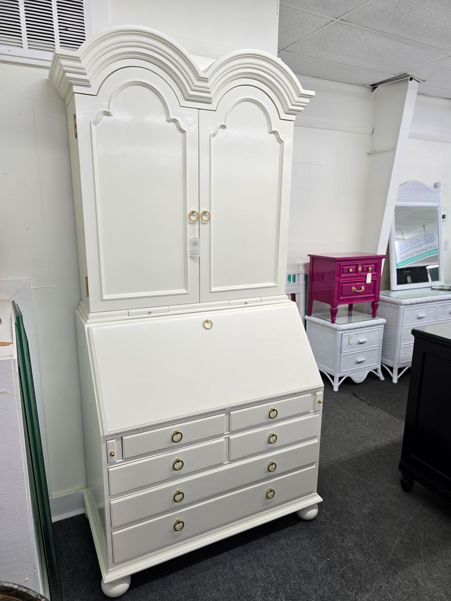 Off white lacquered tall secretary desk