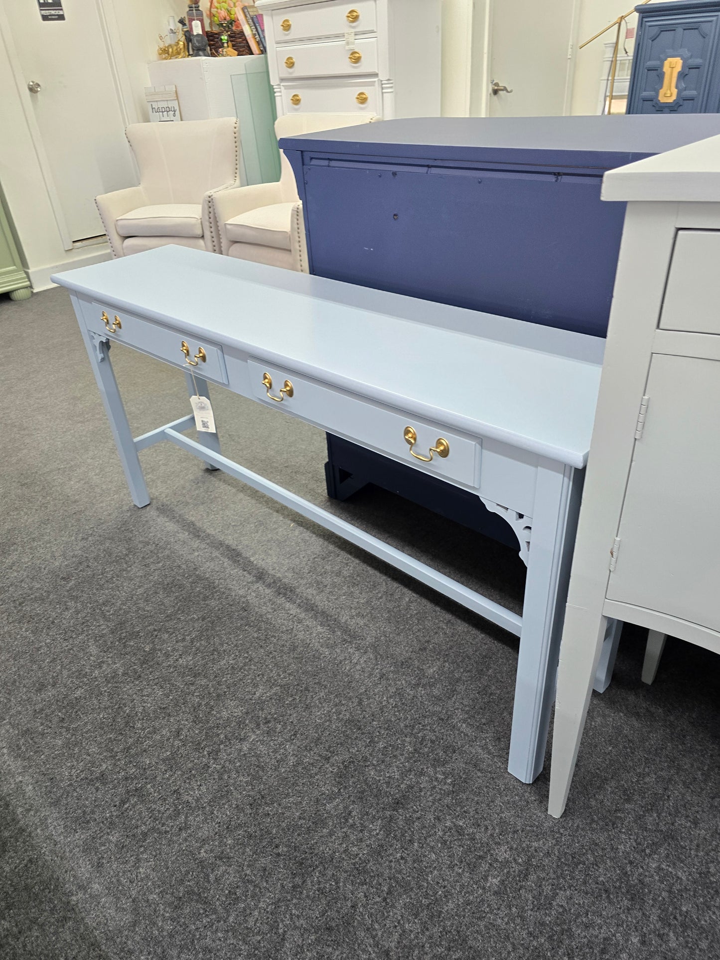 Solid wood blue entry table