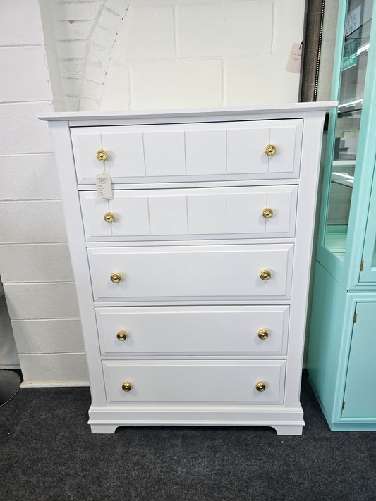Solid wood white 5 drawers chest