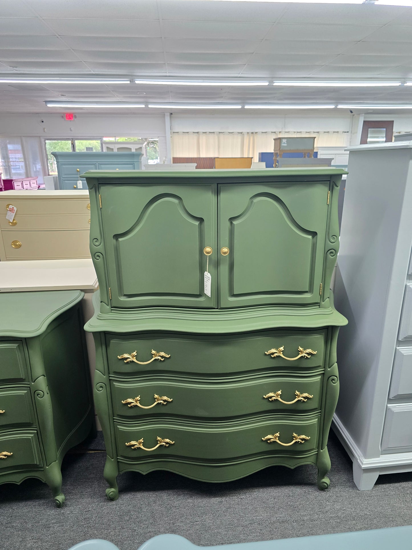 Secret garden green french provincial chest of drawers
