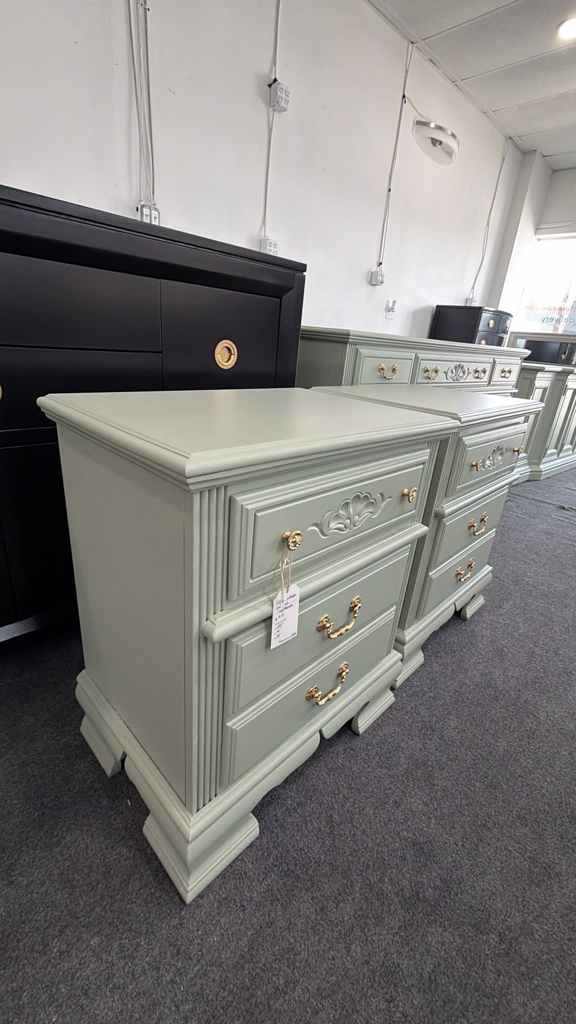 Green vintage pair of nightstands