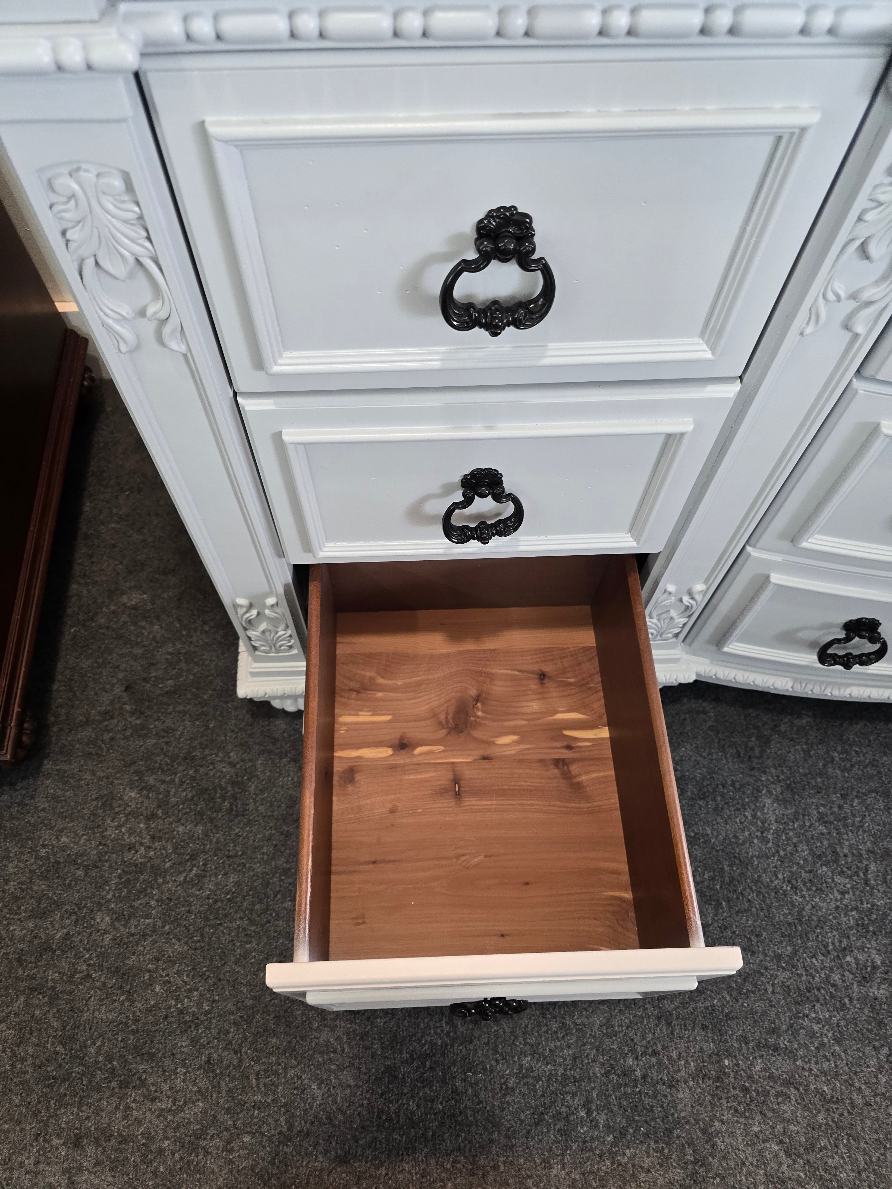 12 drawers gorgeous carved gray dresser