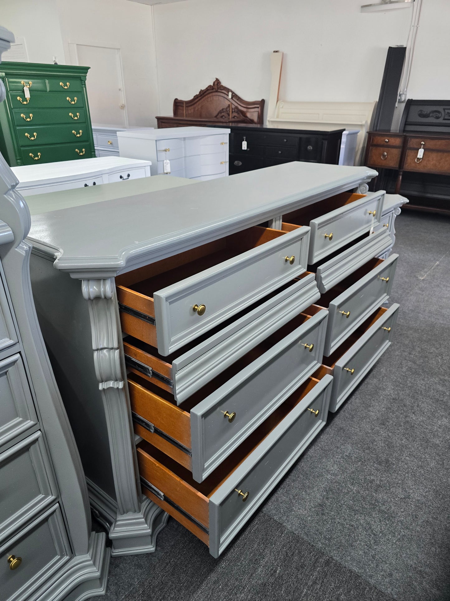 Liberty green gray lacquered dresser