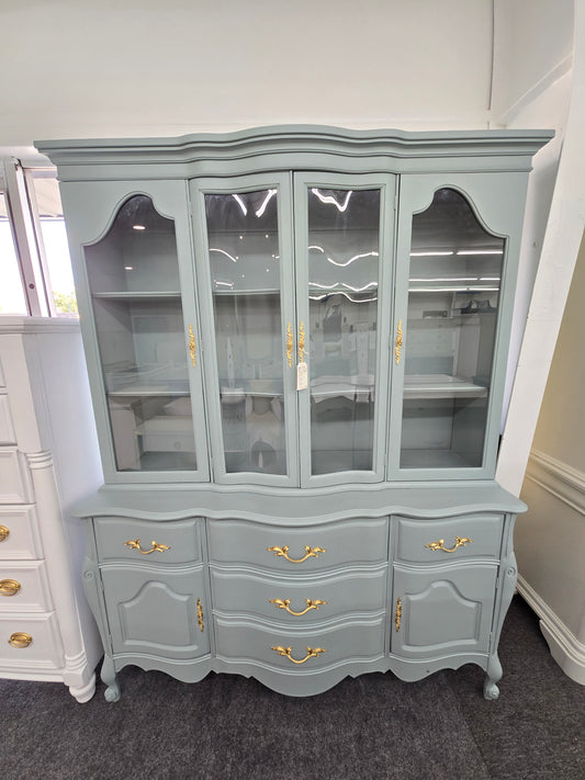 Solid wood teal french provincial china caninet