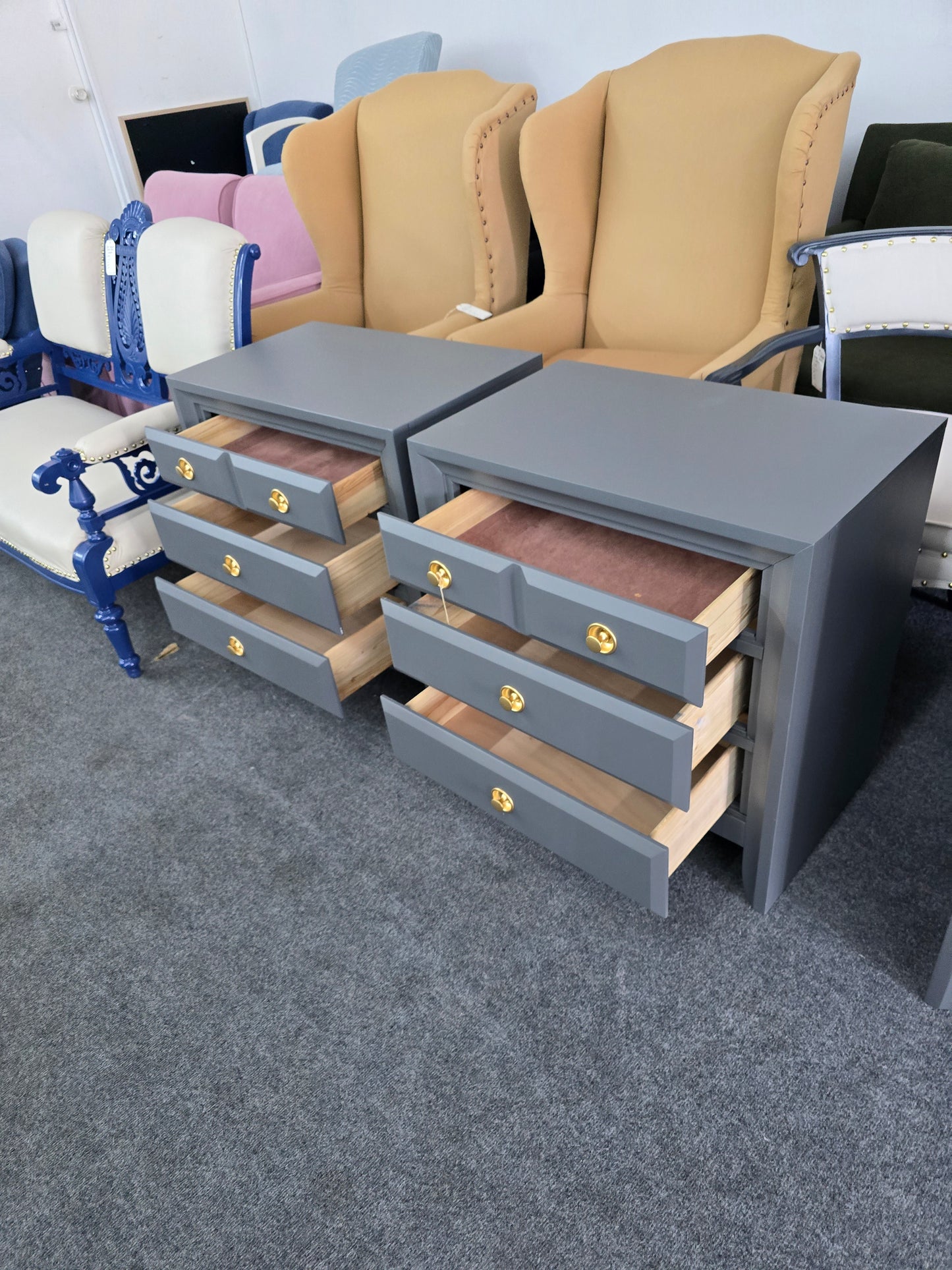 Dark gray pair of nightstands