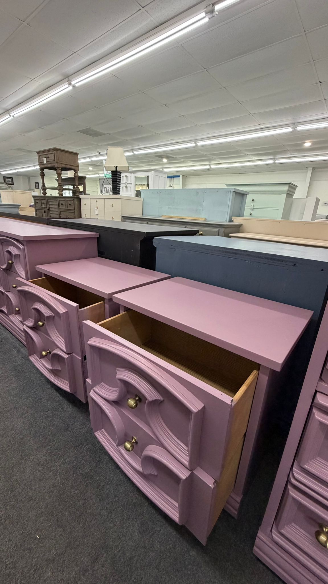 Purple vintage pair of nightstands